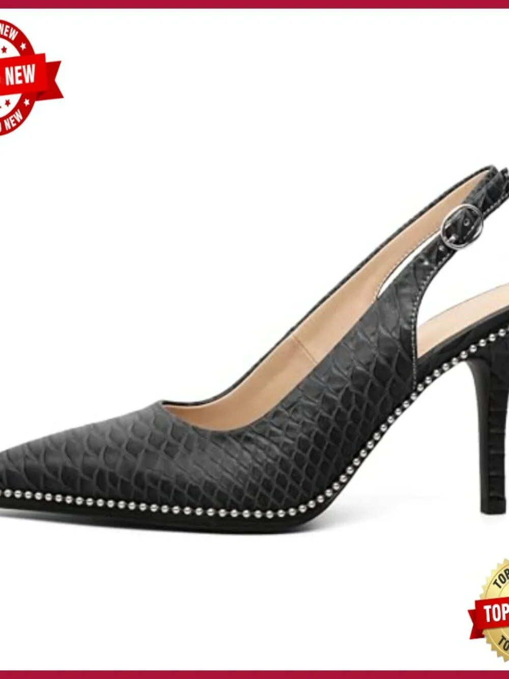 Patent Leather Pumps 3.5 Inch Heels Slingback Ankle Strap Beaded Size 5-13